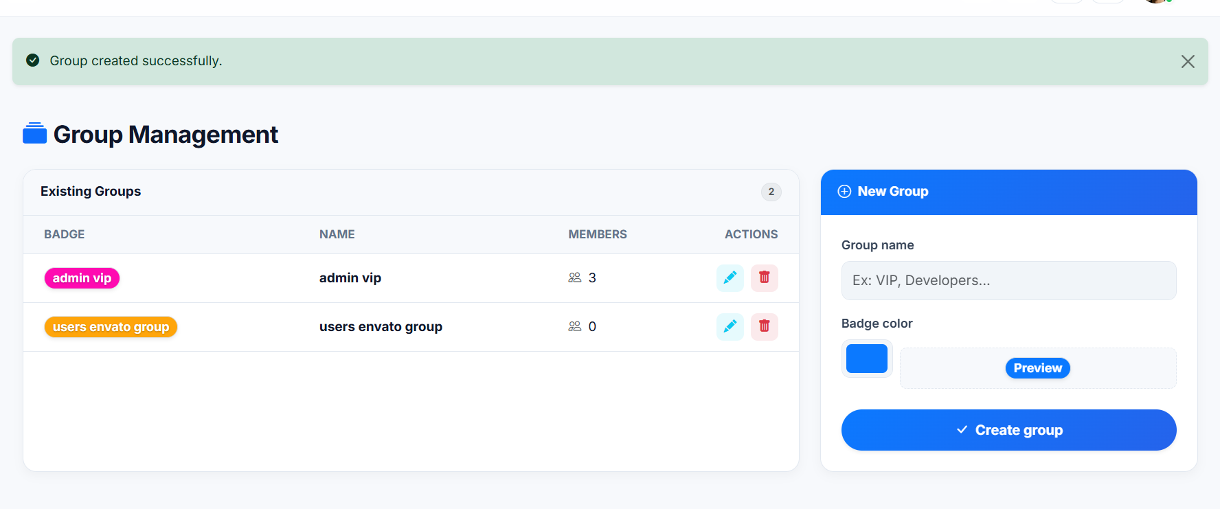 Group Creation Screen