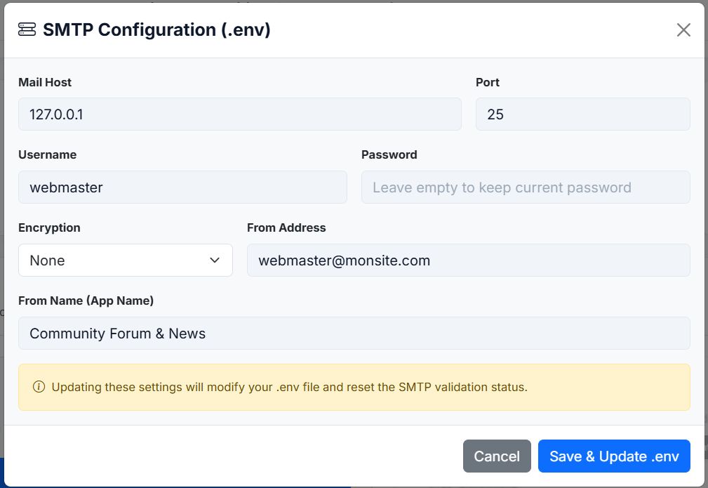 SMTP Configuration Modal