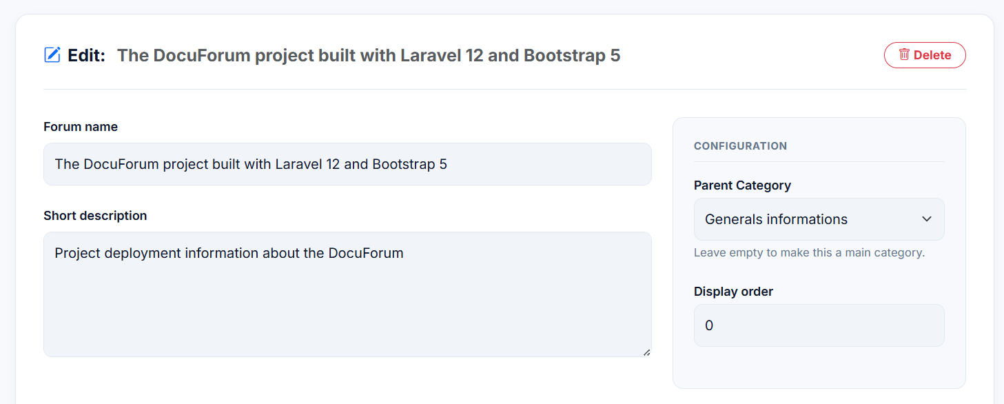 Edit Forum General Settings