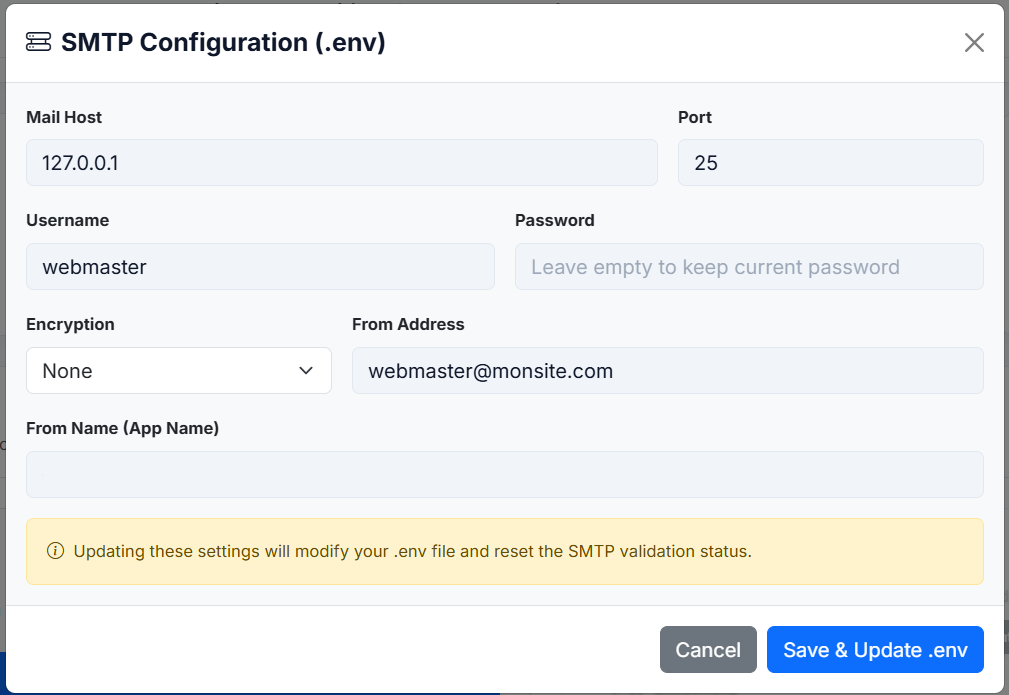 SMTP Configuration Modal