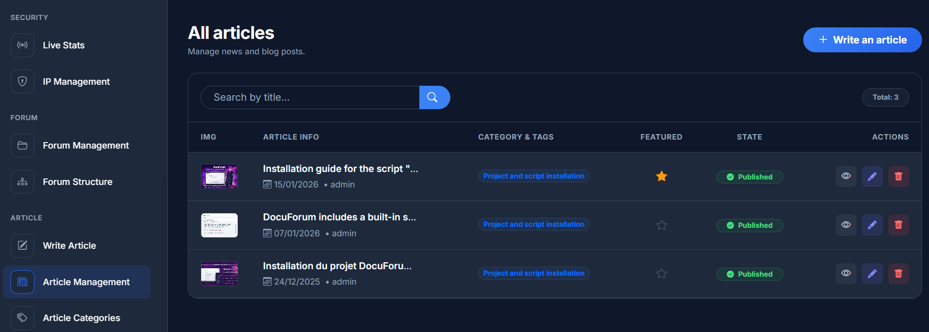 News/articles/blog Management